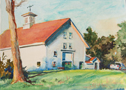 Minute Man Barn with White Truck, 6-3/4 x 9-1/4